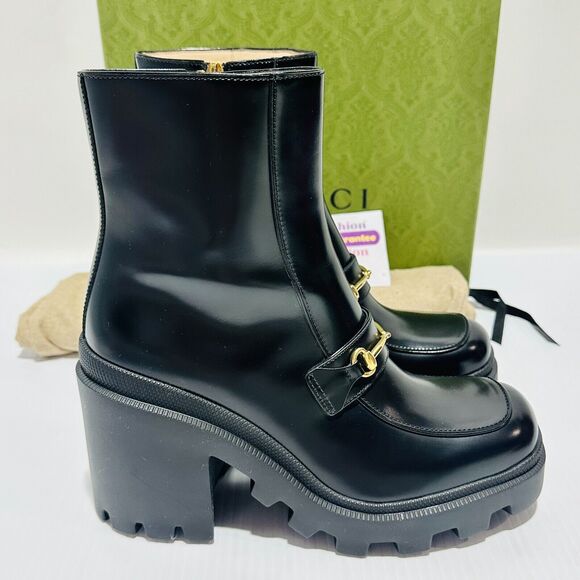 Gucci Horsebit Bootie 37/ US 7 Black Leather Platform Ankle Boots NIB $1,590 - Picture 8 of 15